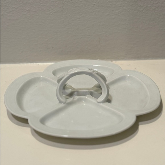 Vintage Limoges France White Porcelain Sectioned Tray w/ Floral Detailed Handle - Picture 4 of 9